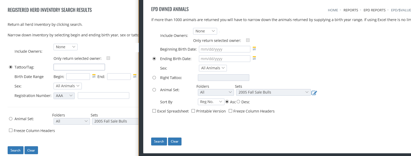 Reg. Herd Inv. and EPD owned animals.